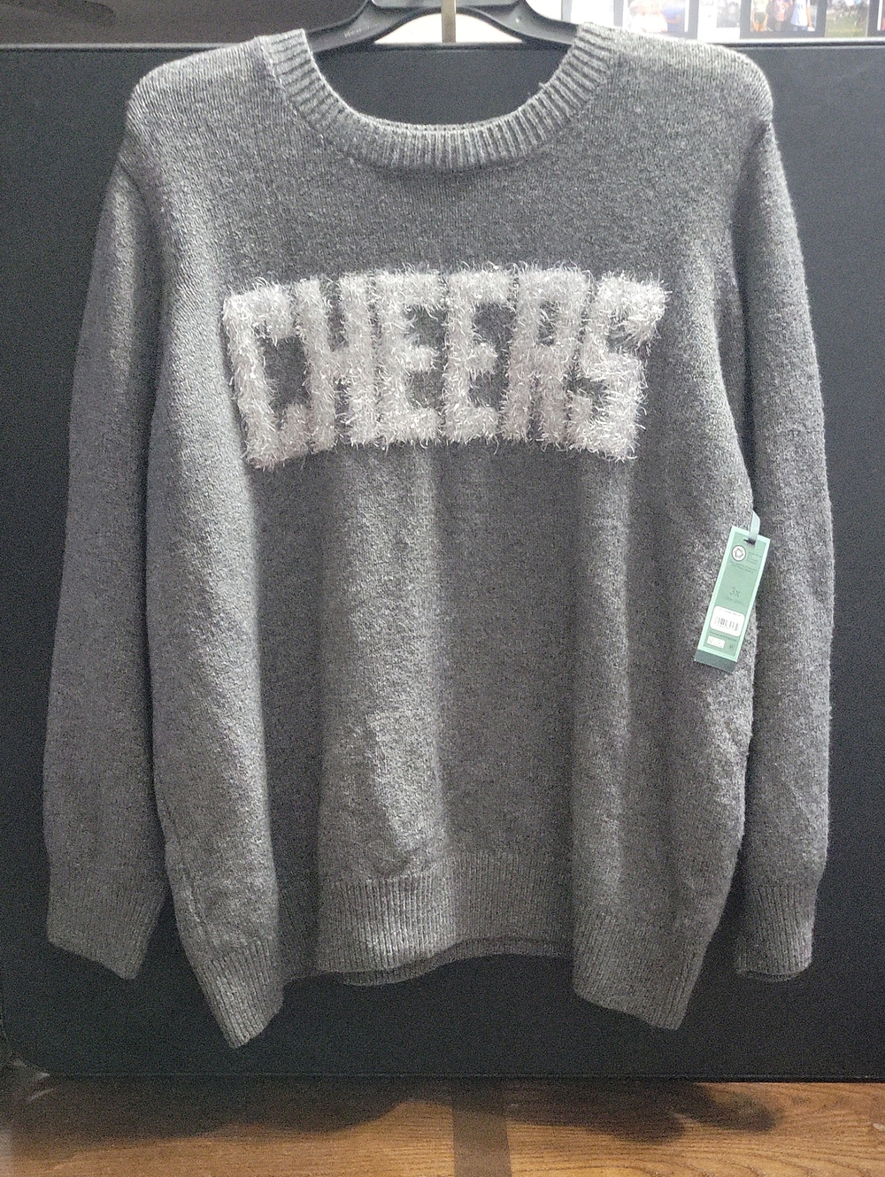 Gray 'CHEERS' Fuzzy Lettering Sweater.  T20